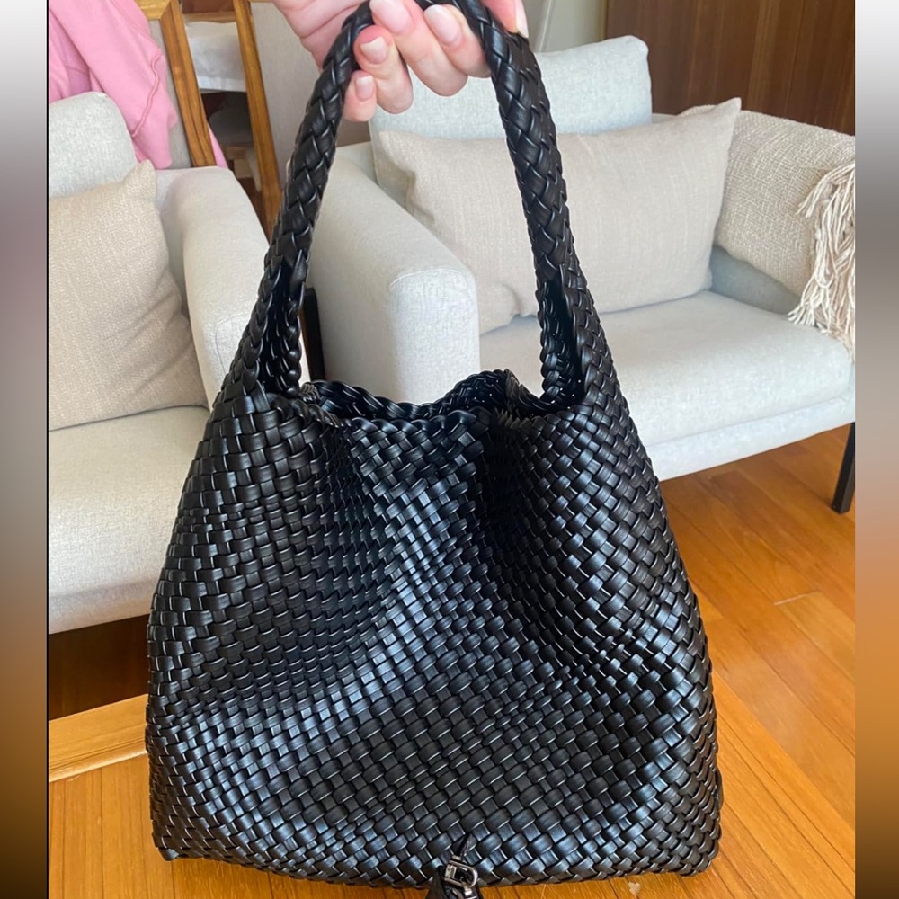 Elegant Black Woven Tote Bag